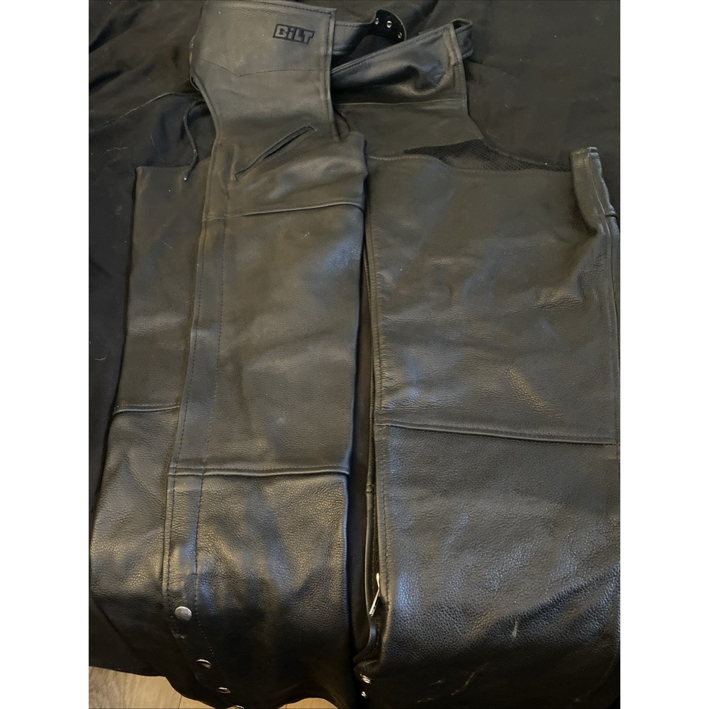 Mens leather motorcycle chaps By Custom built Size LG.  Very Nice